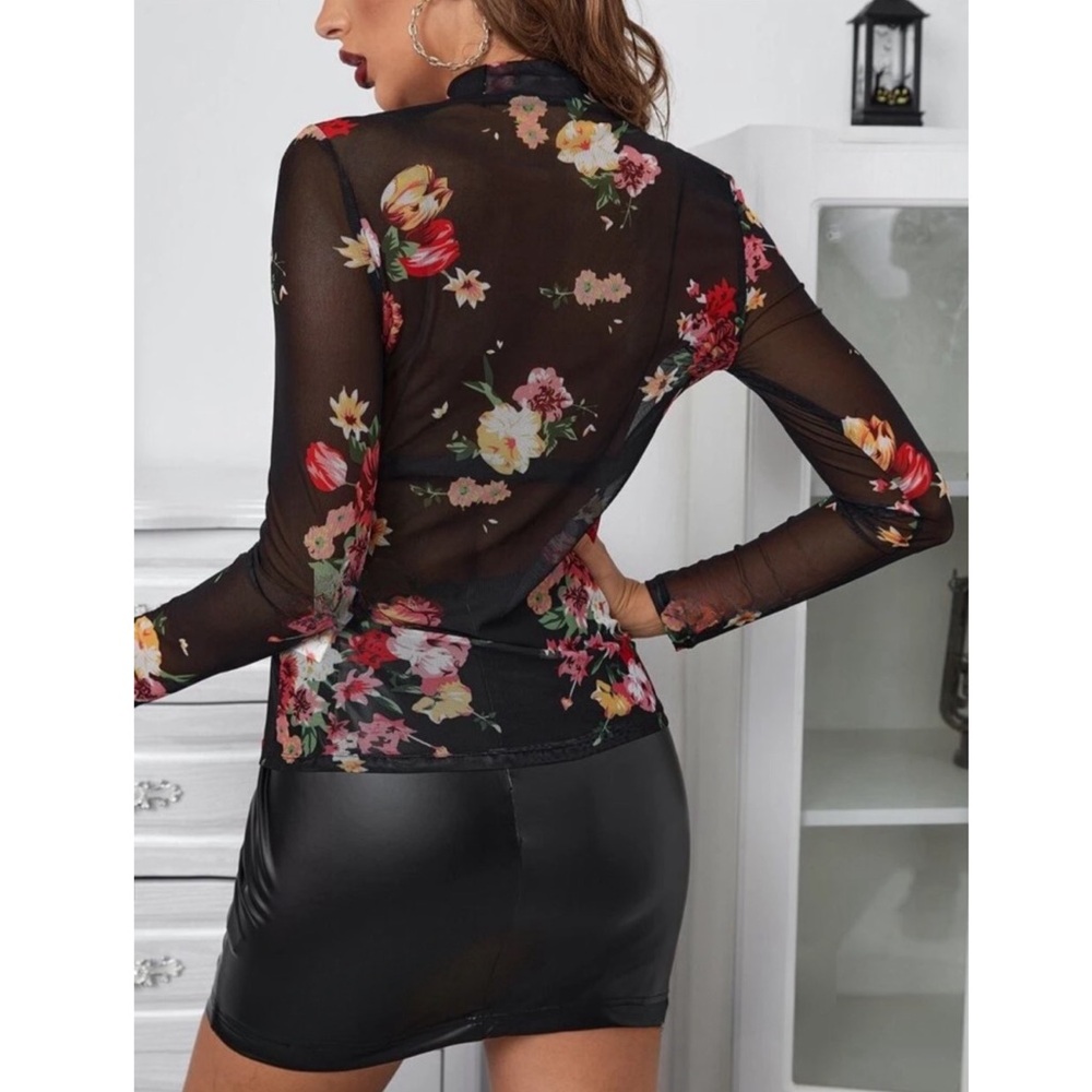 Floral Mesh Long Sleeve Top - Picture 4 of 4